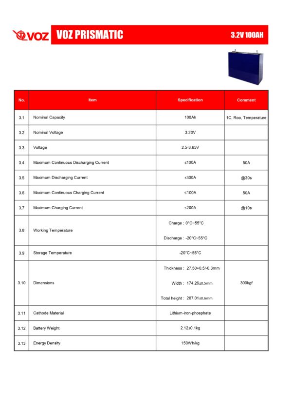 VOZ LiFePO4 Prismatic 3.2V 100 Ah - Image 4