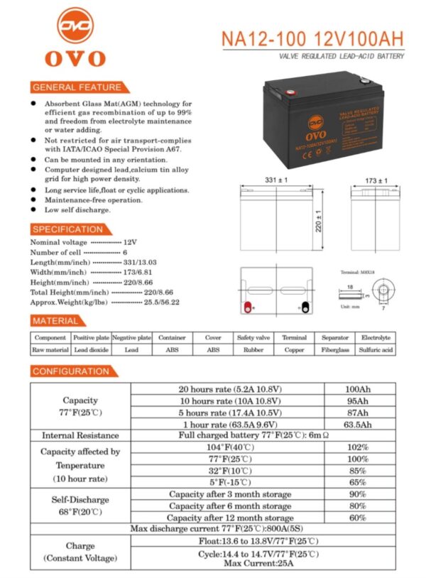 OVO 12V 100 Ah VRLA - Image 3