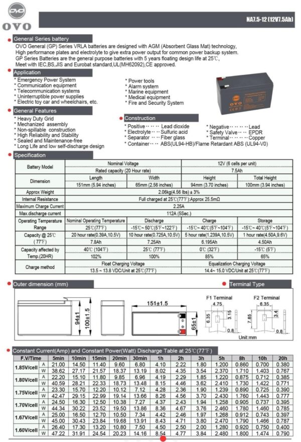 OVO 12V 7.5 Ah - Image 3