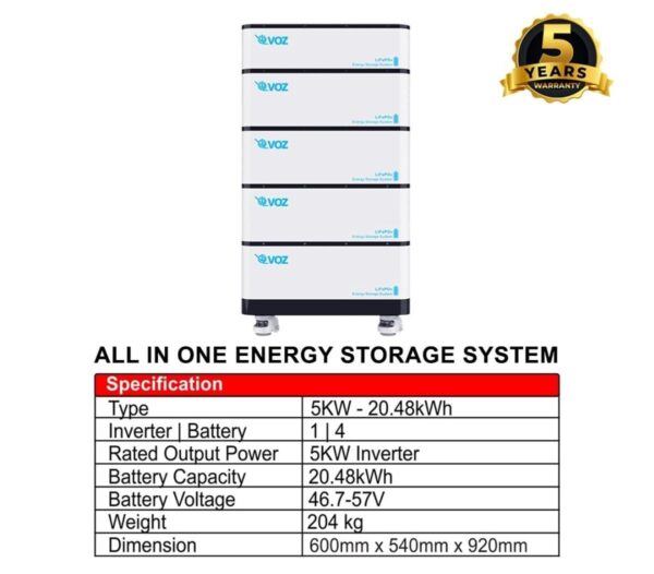 VOZ All In One Energy Store System 5KW Inverter + 20.48KWH - Image 3