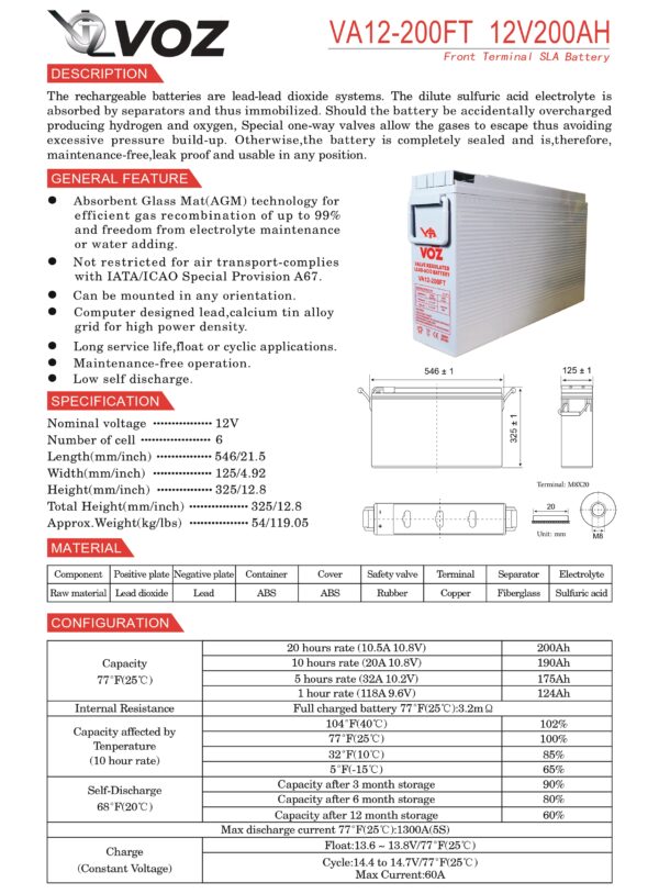 VOZ 12V 200 Ah - Front Terminal - Image 4