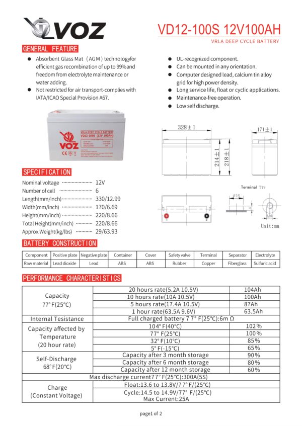 VOZ Deep Cycle 12V 100 Ah - Image 4
