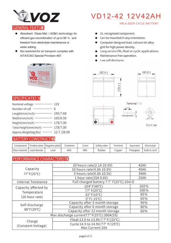 VOZ Deep Cycle 12V 42 Ah - Image 4