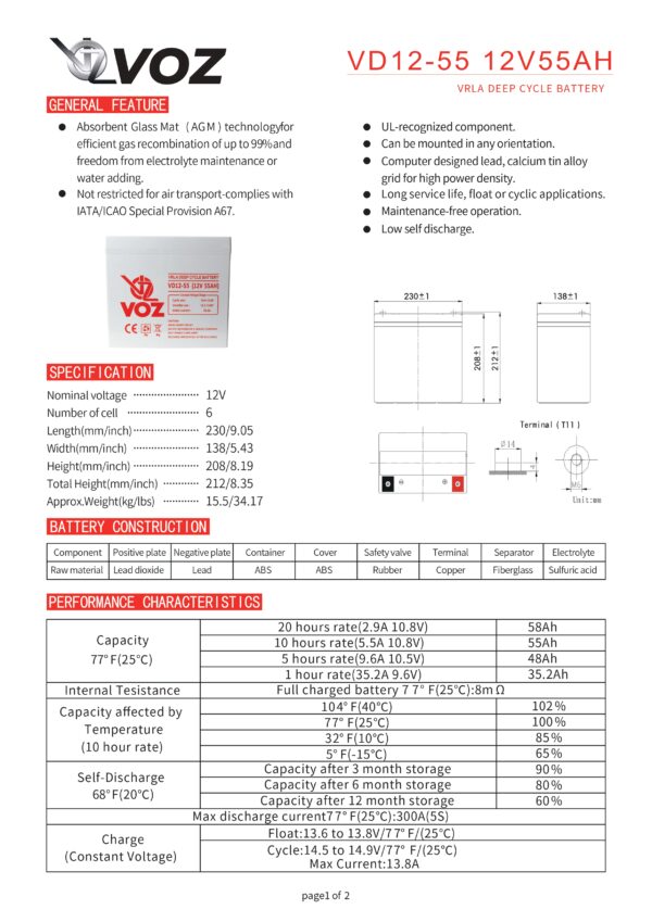 VOZ Deep Cycle 12V 55 Ah - Image 4