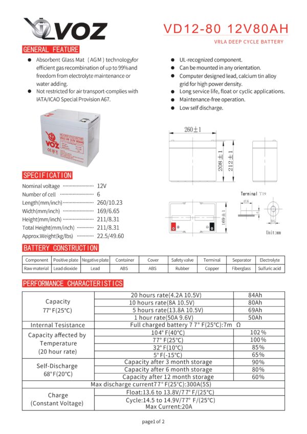 VOZ Deep Cycle 12V 80 Ah - Image 4