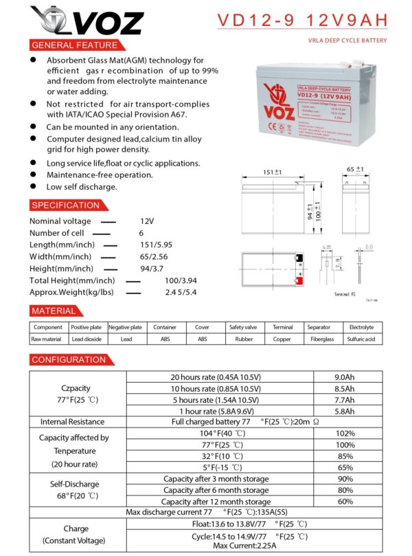 VOZ Deep Cycle 12V 9 Ah - Image 4