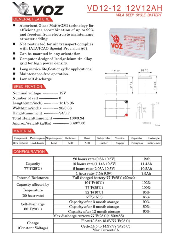 VOZ Deep Cycle 12V 12 Ah - Image 4