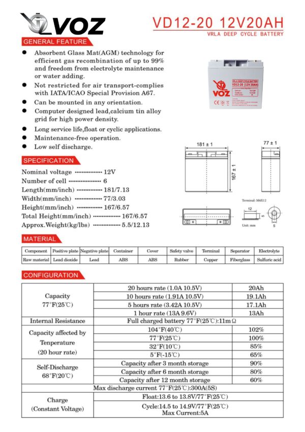 VOZ Deep Cycle 12V 20 Ah - Image 4