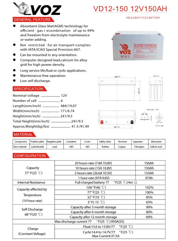 VOZ Deep Cycle 12V 150 Ah - Image 4