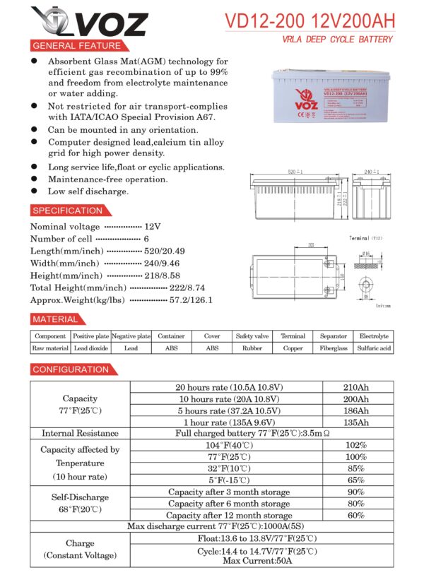 VOZ Deep Cycle 12V 200 Ah - Image 4