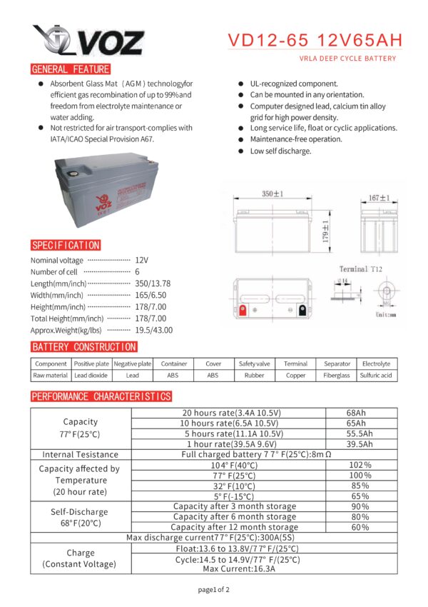 VOZ Deep Cycle 12V 65 Ah - Image 4