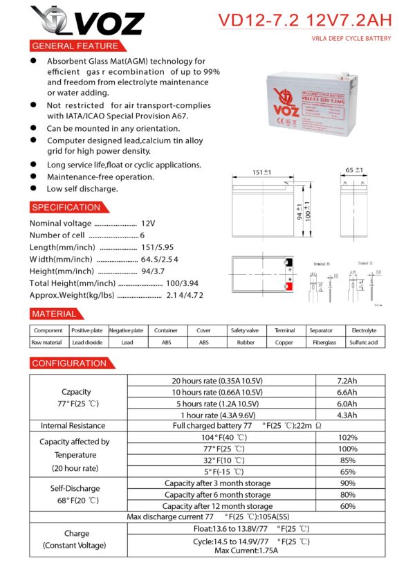 VOZ Deep Cycle 12V 7.2 Ah - Image 4