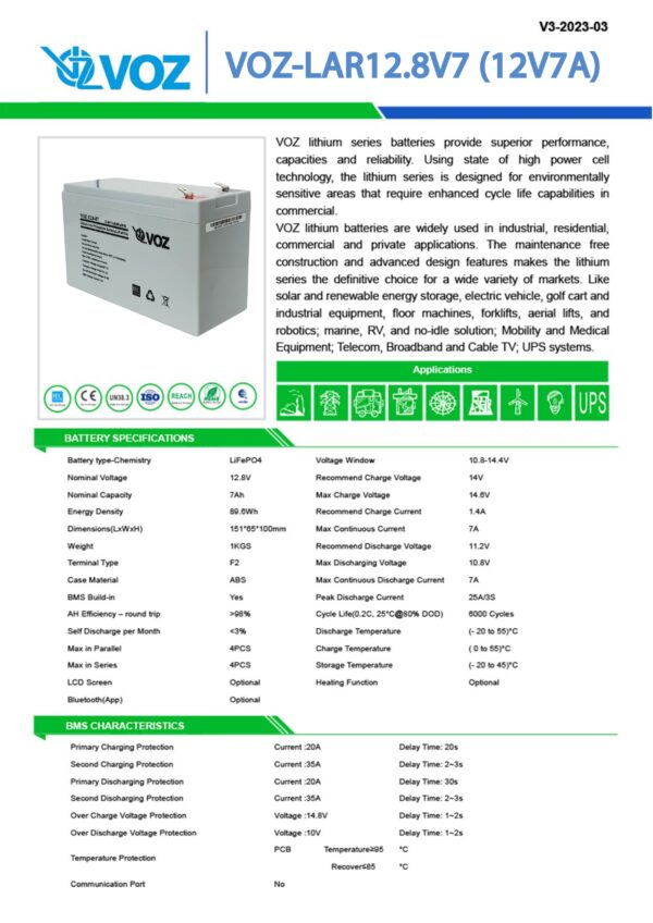 Voz LiFePO4 12.8V 7 Ah - Image 4
